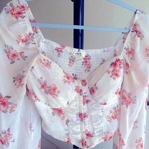 Privy White and Pink Floral Blouse